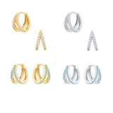 925 Silver Earrings Turquoise Zircon Double-row Hoops Women's Jewelry