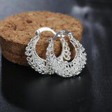 925 Silver Flower Hoop Earrings, Fine Openwork Design, Party Gift Jewelry
