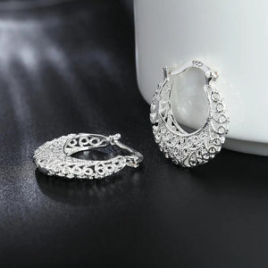 925 Silver Flower Hoop Earrings, Fine Openwork Design, Party Gift Jewelry