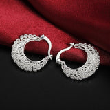 925 Silver Flower Hoop Earrings, Fine Openwork Design, Party Gift Jewelry