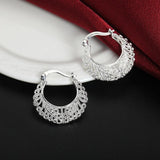 925 Silver Flower Hoop Earrings, Fine Openwork Design, Party Gift Jewelry