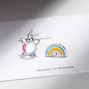 925 Silver Colorful Moonstone Earrings Small Fresh Unicorn Rainbow Jewelry