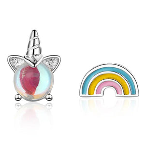 925 Silver Colorful Moonstone Earrings Small Fresh Unicorn Rainbow Jewelry