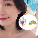 925 Silver Colorful Moonstone Earrings Small Fresh Unicorn Rainbow Jewelry