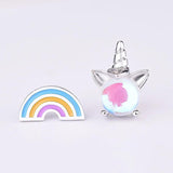 925 Silver Colorful Moonstone Earrings Small Fresh Unicorn Rainbow Jewelry