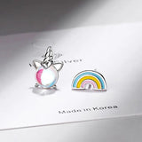 925 Silver Colorful Moonstone Earrings Small Fresh Unicorn Rainbow Jewelry