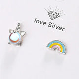 925 Silver Colorful Moonstone Earrings Small Fresh Unicorn Rainbow Jewelry