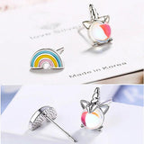 925 Silver Colorful Moonstone Earrings Small Fresh Unicorn Rainbow Jewelry