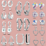Sparkling Heart Stud Earrings 925 Silver for Women's Engagement Jewelry