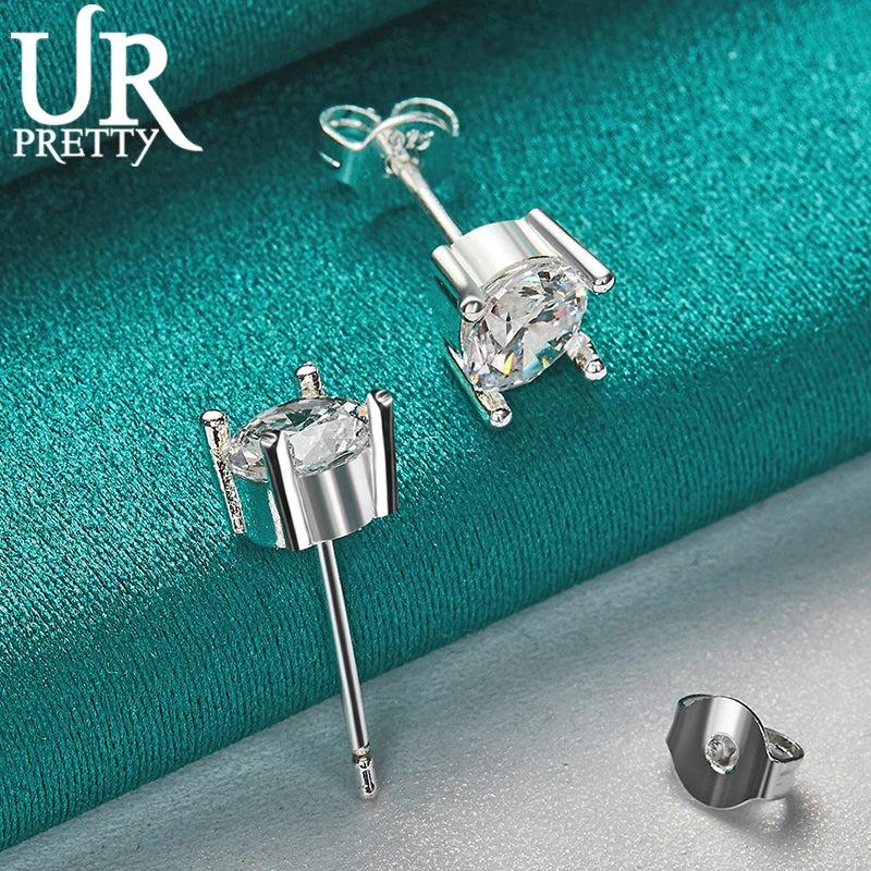 925 Silver Square Zircon Stud Earrings Wedding Party Jewelry