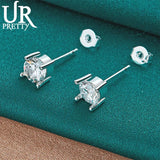 925 Silver Square Zircon Stud Earrings Wedding Party Jewelry