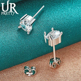 925 Silver Square Zircon Stud Earrings Wedding Party Jewelry