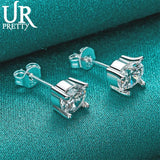 925 Silver Square Zircon Stud Earrings Wedding Party Jewelry