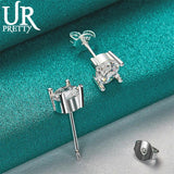 925 Silver Square Zircon Stud Earrings Wedding Party Jewelry