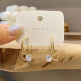 Zircon Crystal Smart Twin Love Earrings Silver Needle Sweet Earring Access.