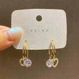 Zircon Crystal Smart Twin Love Earrings Silver Needle Sweet Earring Access.