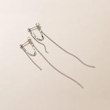 Davis Real 925 Sterling Silver Long Double Chain Stud Earrings For Women