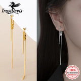 Davis Real 925 Sterling Silver Long Double Chain Stud Earrings For Women