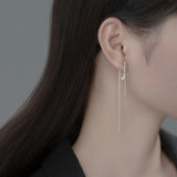 Davis Real 925 Sterling Silver Long Double Chain Stud Earrings For Women