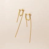 Davis Real 925 Sterling Silver Long Double Chain Stud Earrings For Women