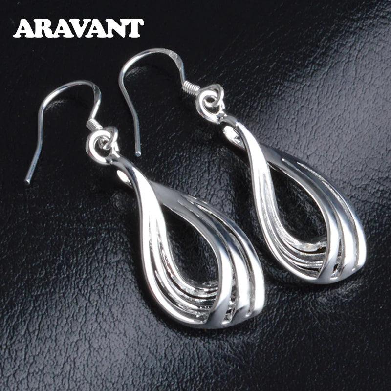 925 Silver Wave Drop Earrings Wedding Gift