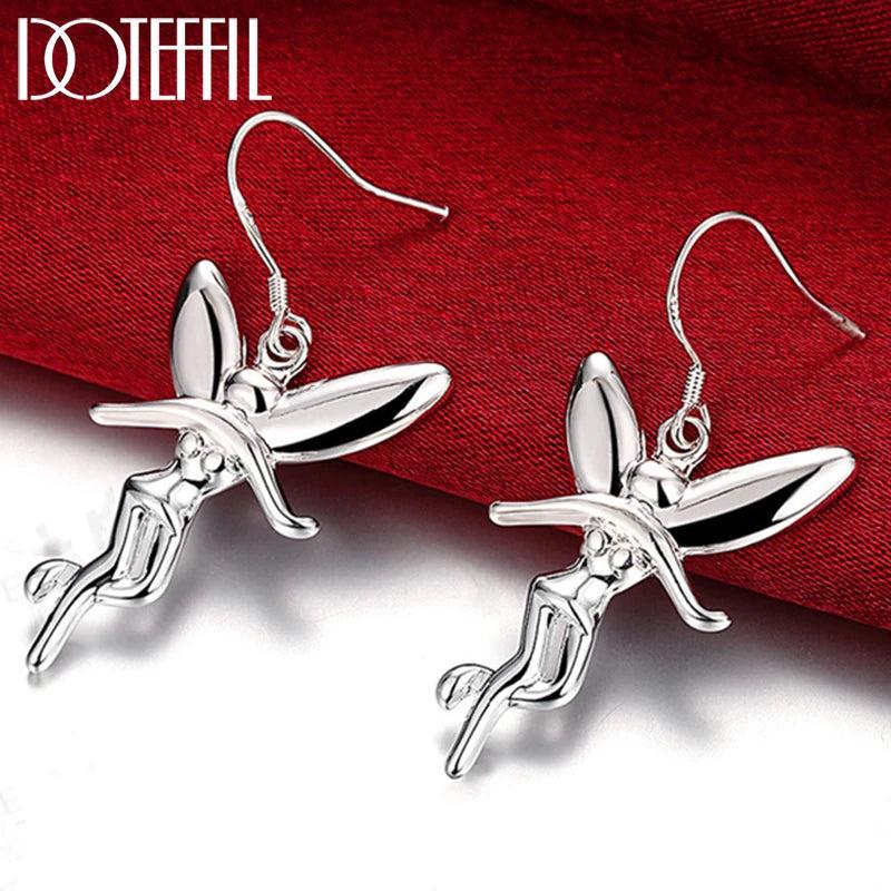 925 Silver Dancing Angel Drop Earrings, Women's Wedding Gift