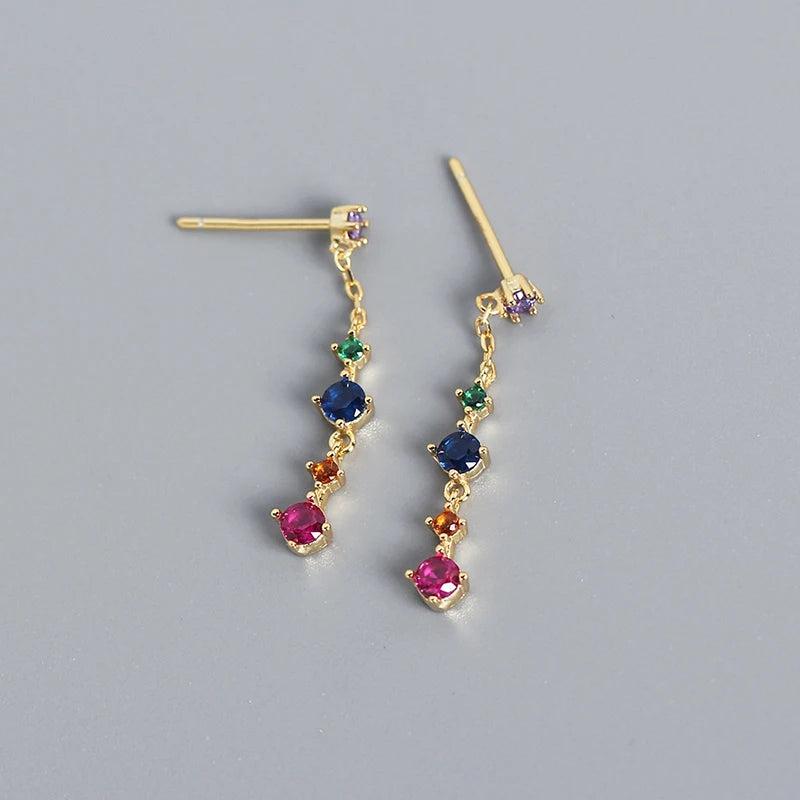 925 Silver Zircon Tassel Drop Earrings Bohemian Party Jewelry