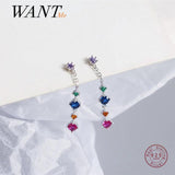 925 Silver Zircon Tassel Drop Earrings Bohemian Party Jewelry