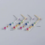925 Silver Zircon Tassel Drop Earrings Bohemian Party Jewelry