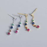 925 Silver Zircon Tassel Drop Earrings Bohemian Party Jewelry