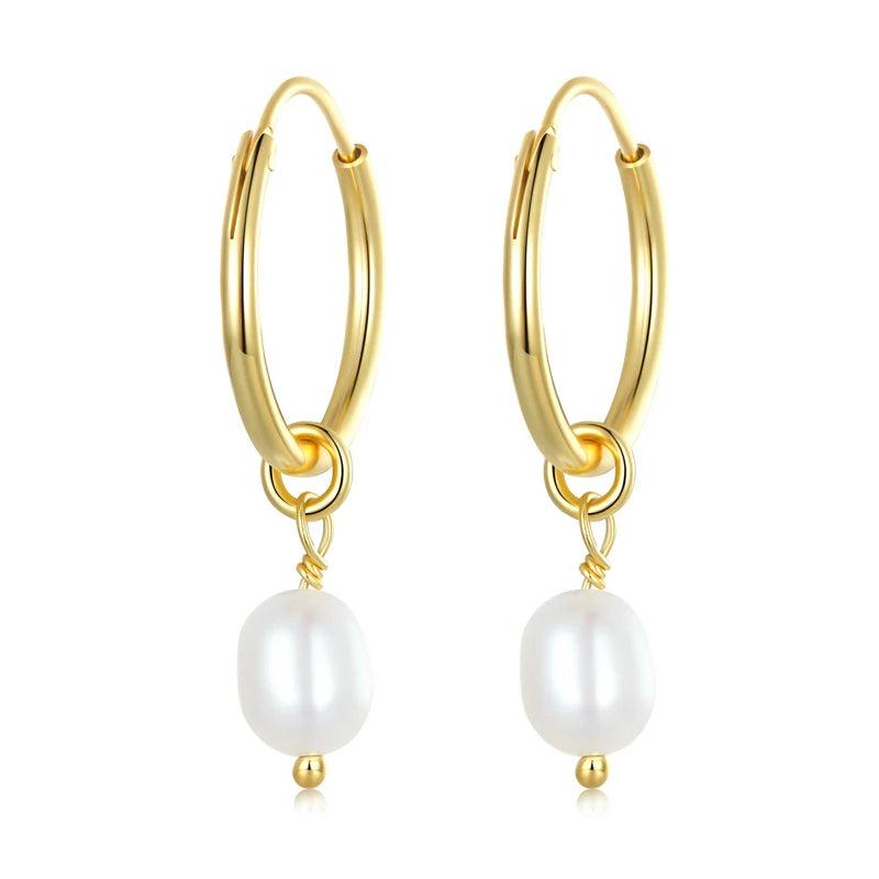 925 Sterling Silver Baroque Pearl Drop Earrings Classic Plated for Women