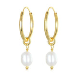 925 Sterling Silver Baroque Pearl Drop Earrings Classic Plated for Women