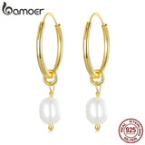 925 Sterling Silver Baroque Pearl Drop Earrings Classic Plated for Women