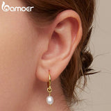 925 Sterling Silver Baroque Pearl Drop Earrings Classic Plated for Women