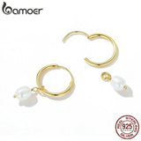 925 Sterling Silver Baroque Pearl Drop Earrings Classic Plated for Women