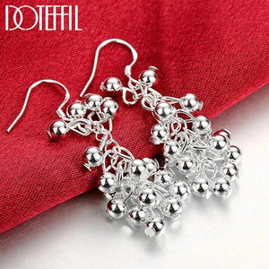 925 Silver Grape Bead Ball Earrings for Woman