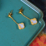 Natural Hetian Jade Long Plant Earrings Chinese Retro Craft Charm Women's Jewelr