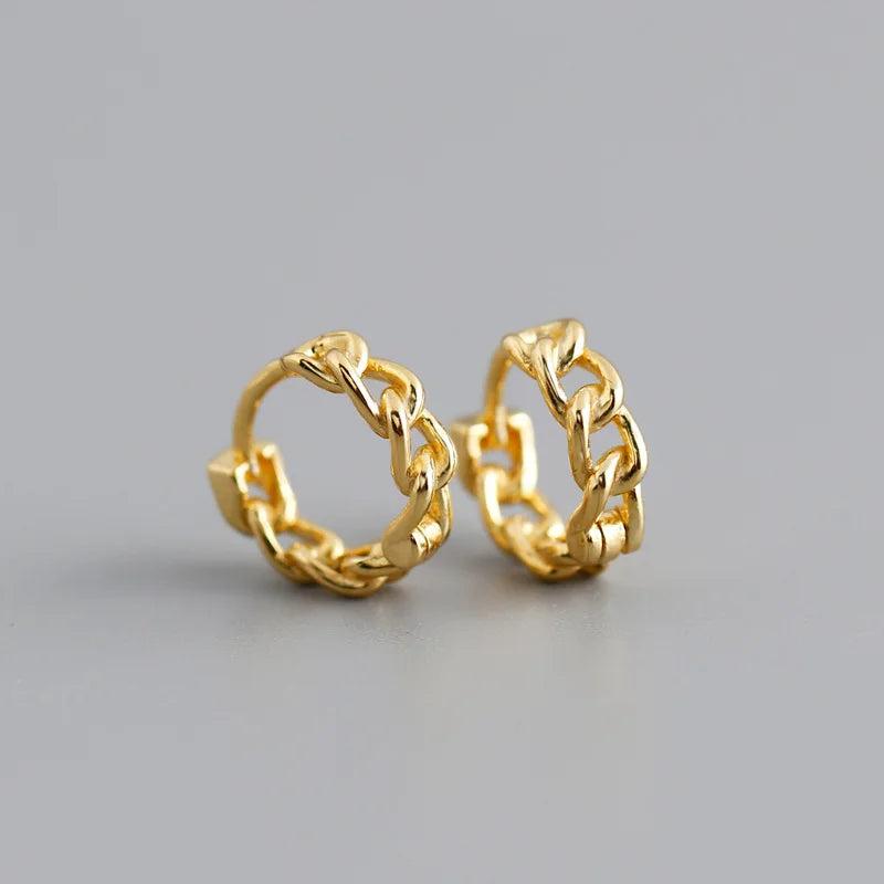 925 Silver Punk Hip-Hop Cuba Chain Hoop Earrings