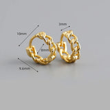 925 Silver Punk Hip-Hop Cuba Chain Hoop Earrings