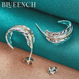 925 Silver Feather Stud Earrings Women's Wedding Charm Jewelry