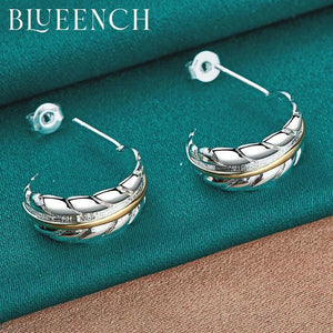 925 Silver Feather Stud Earrings Women's Wedding Charm Jewelry