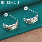925 Silver Feather Stud Earrings Women's Wedding Charm Jewelry