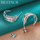 925 Silver Feather Stud Earrings Women's Wedding Charm Jewelry