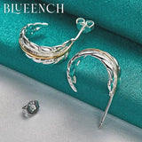 925 Silver Feather Stud Earrings Women's Wedding Charm Jewelry