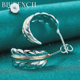 925 Silver Feather Stud Earrings Women's Wedding Charm Jewelry