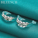 925 Silver Feather Stud Earrings Women's Wedding Charm Jewelry