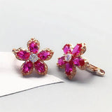 14K Rose Gold Plated Ruby Flower Earrings for Women