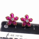 14K Rose Gold Plated Ruby Flower Earrings for Women