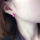 14K Rose Gold Plated Ruby Flower Earrings for Women