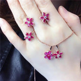 14K Rose Gold Plated Ruby Flower Earrings for Women